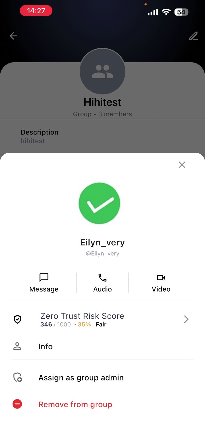 Group member management showing actions for a specific member