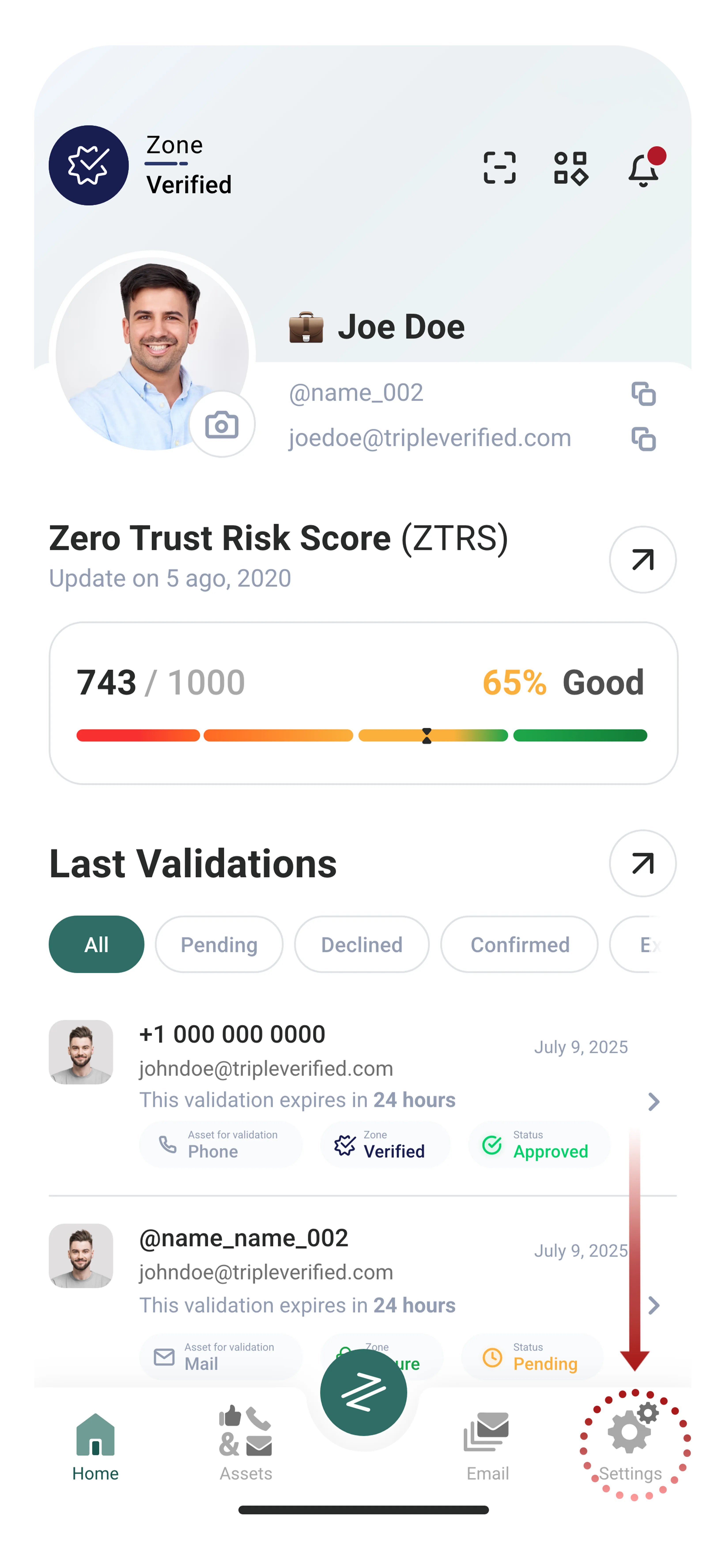 Home screen with Account highlighted
