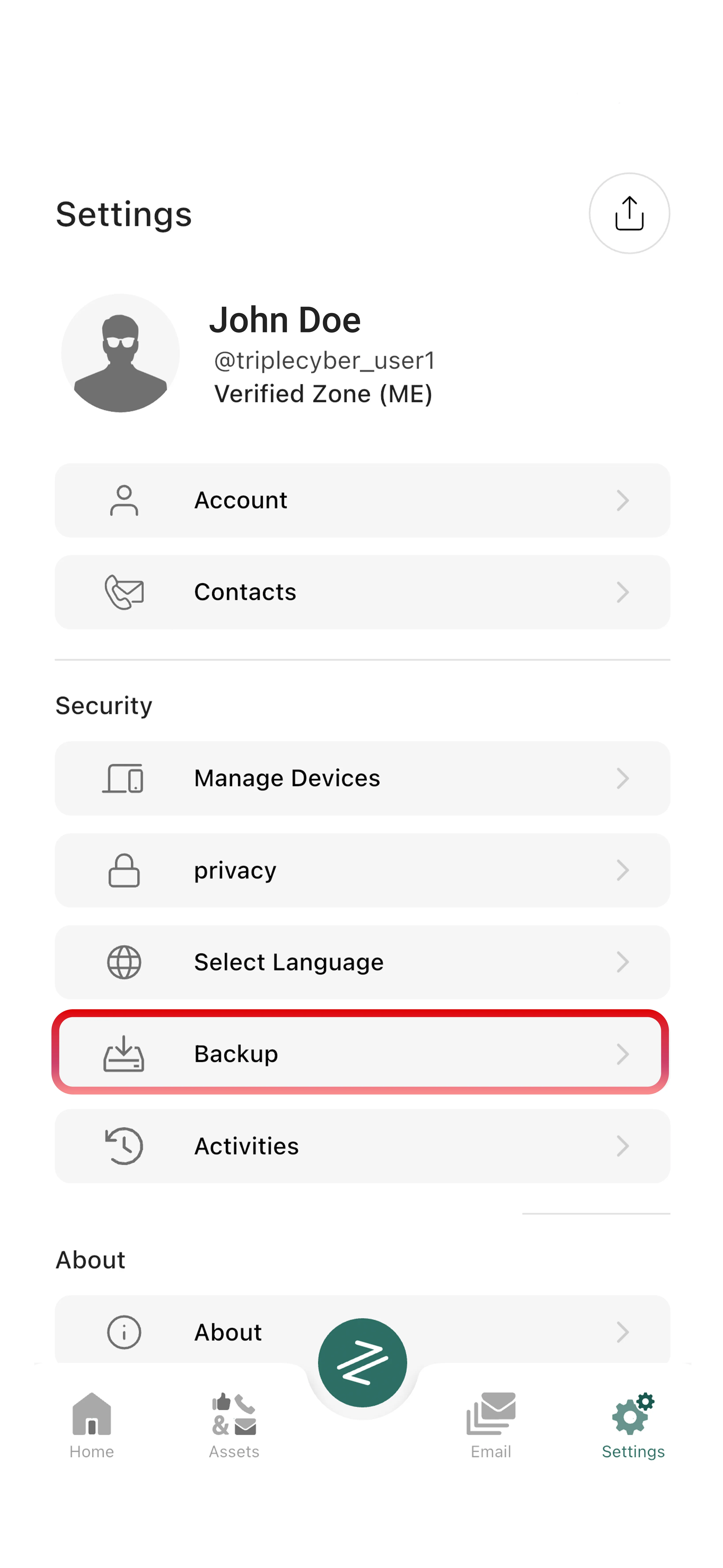 Backup recovery phrase step 1