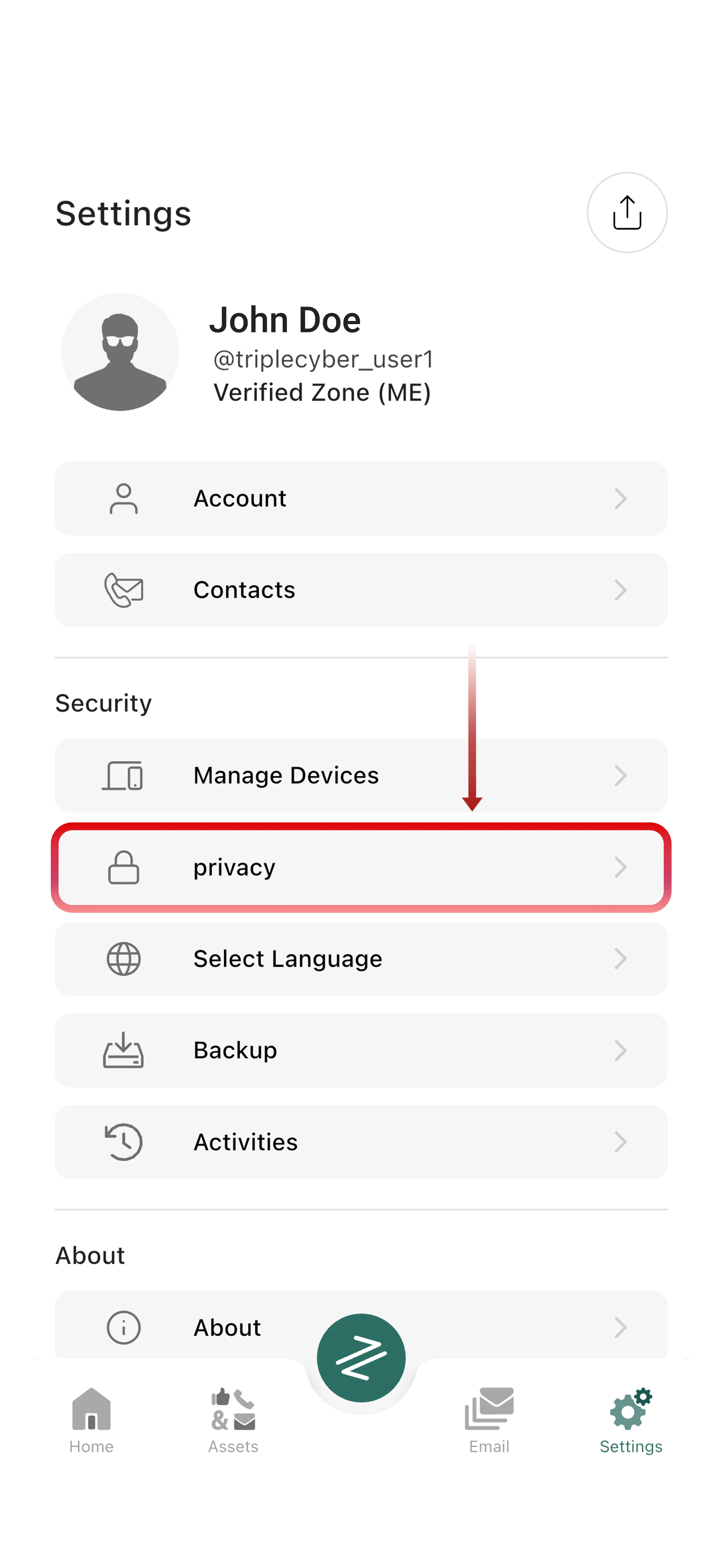 Privacy settings options
