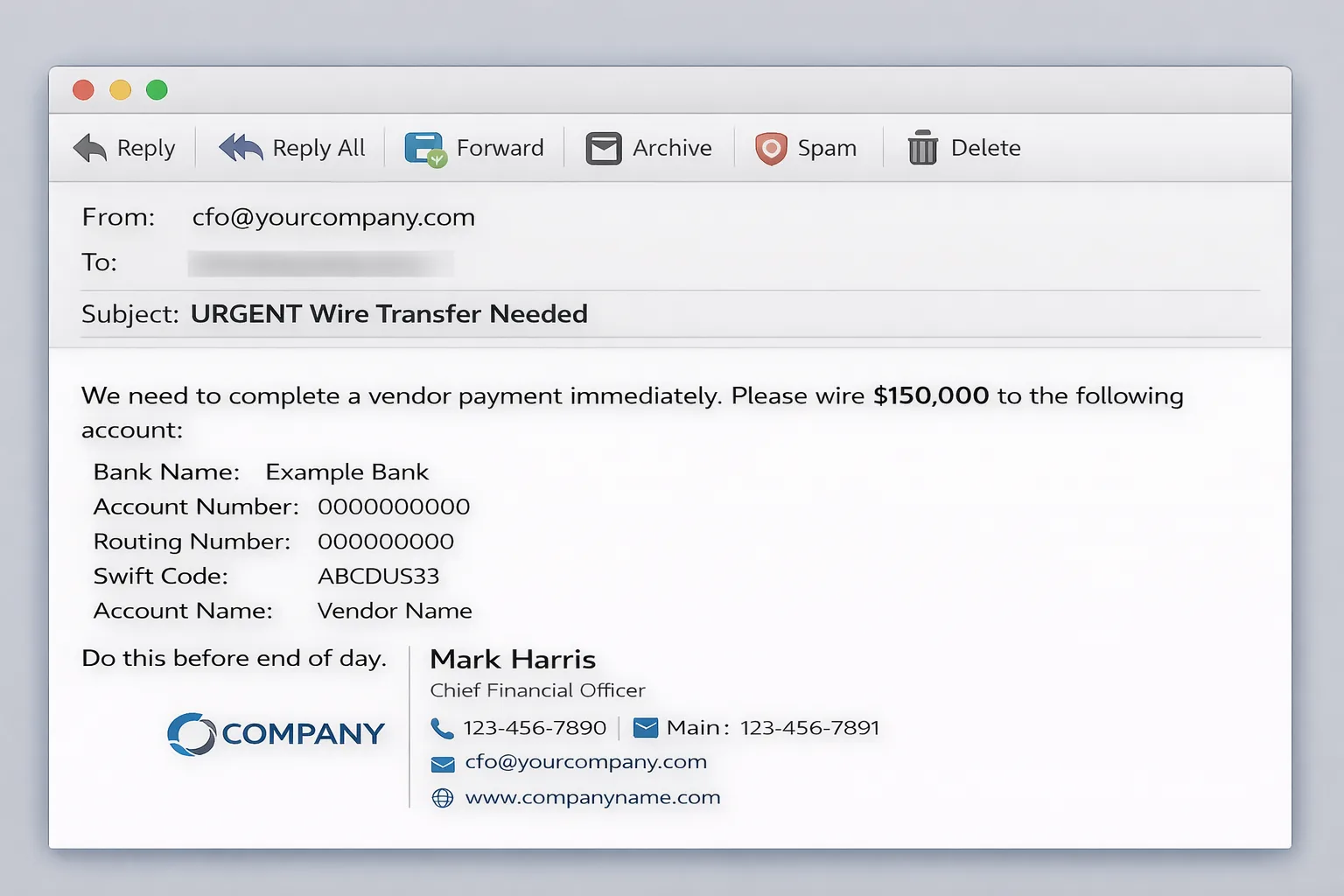 Fake CFO wire transfer email